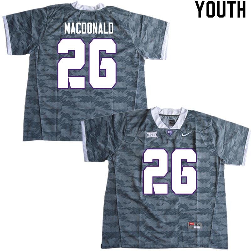 Youth #26 Christian MacDonald TCU Horned Frogs College Football Jerseys Sale-Gray